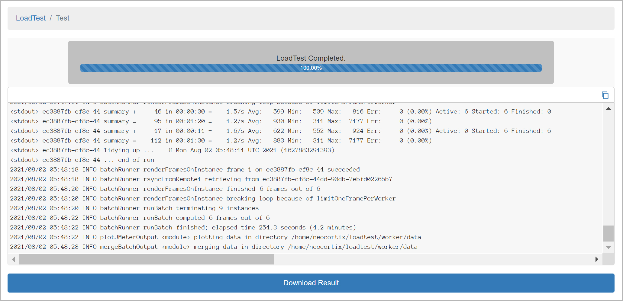 Load Test Output