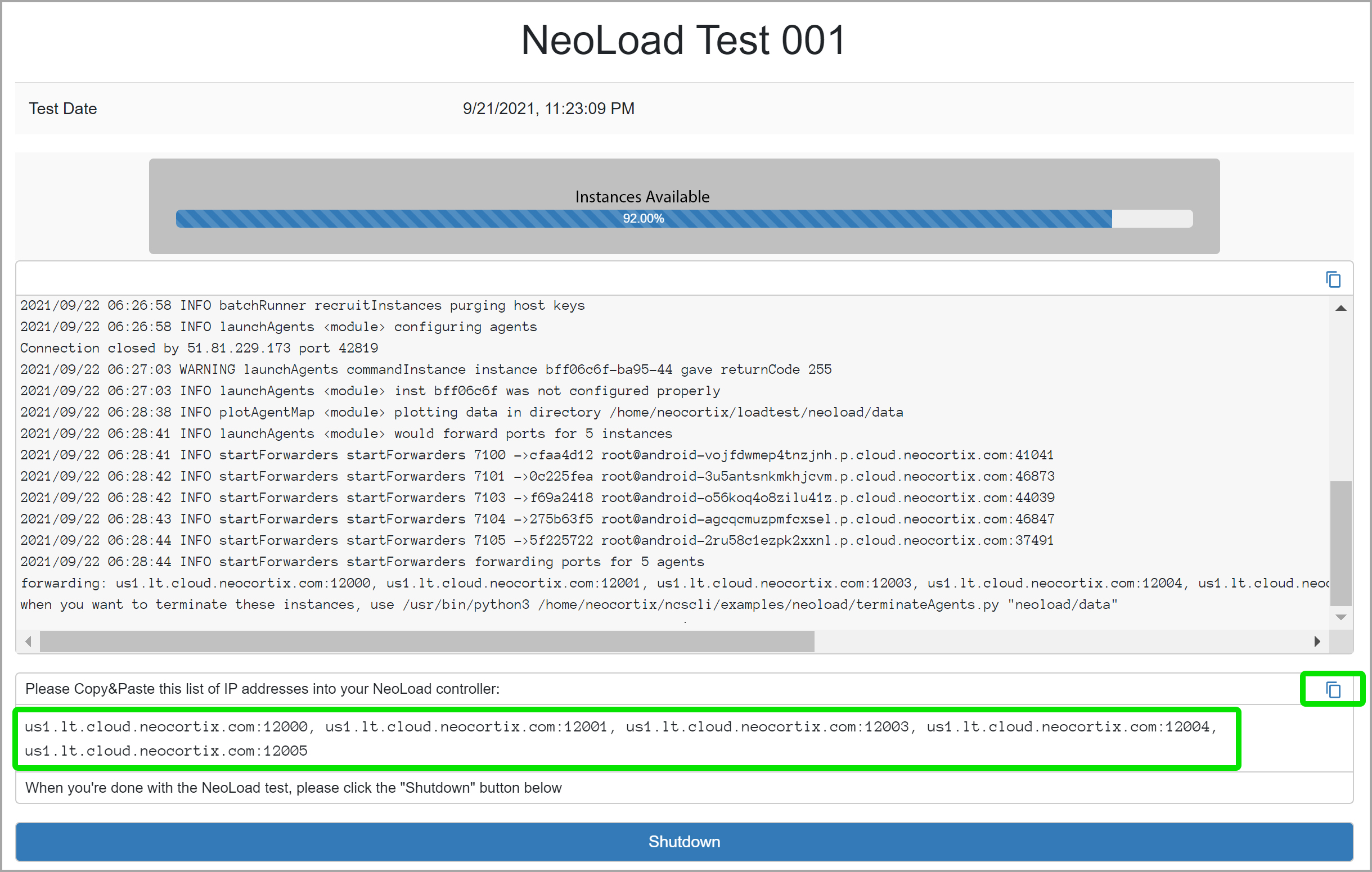 Load Test Output